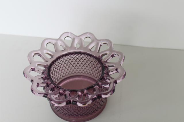 photo of vintage amethyst purple Imperial glass rose bowl vase, open lace edge pattern #2