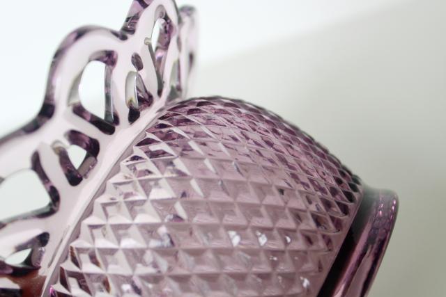 photo of vintage amethyst purple Imperial glass rose bowl vase, open lace edge pattern #4