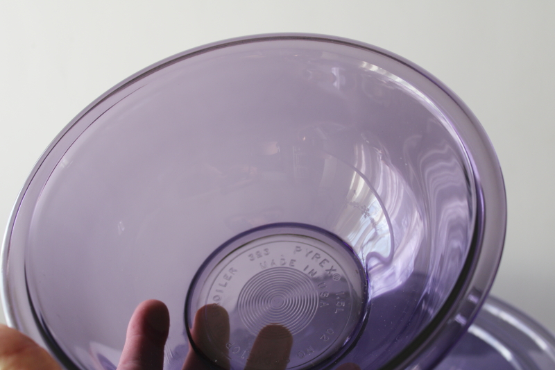 photo of vintage amethyst purple Pyrex glass bowls nesting set, four bowl nest in excellent condition  #2