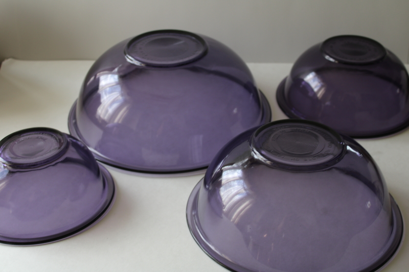 photo of vintage amethyst purple Pyrex glass bowls nesting set, four bowl nest in excellent condition  #5