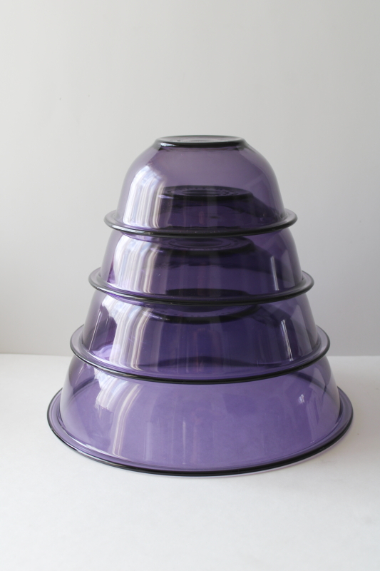 photo of vintage amethyst purple Pyrex glass bowls nesting set, four bowl nest in excellent condition  #8