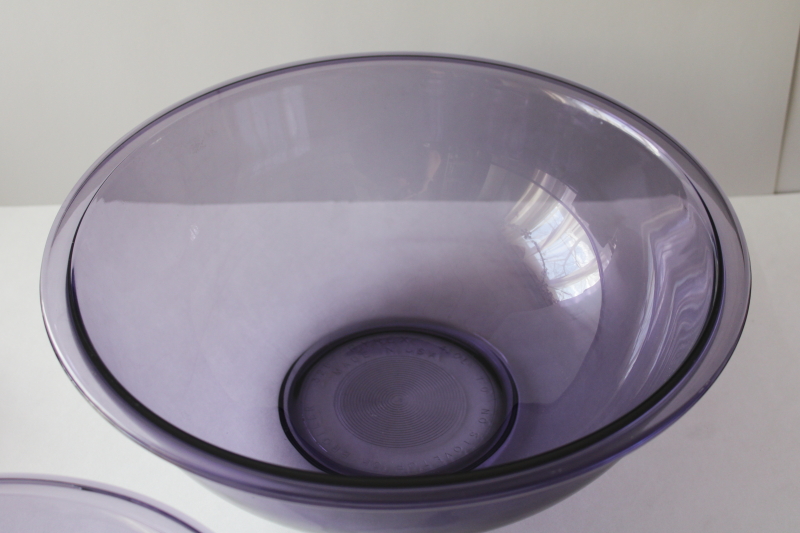 photo of vintage amethyst purple Pyrex glass bowls nesting set, four bowl nest in excellent condition  #13