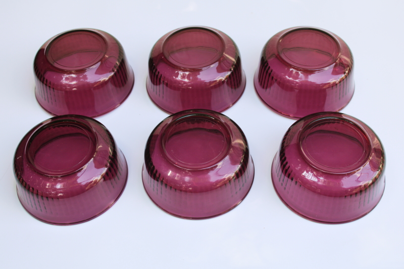 photo of vintage amethyst purple cereal bowls set of 6, Forte Crisa Mexico glass dinnerware  #3