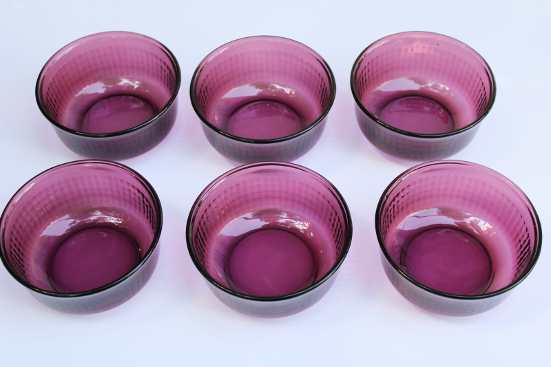 photo of vintage amethyst purple cereal bowls set of 6, Forte Crisa Mexico glass dinnerware  #5
