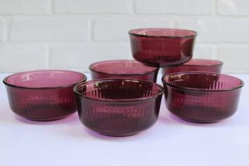 catalog photo of vintage amethyst purple cereal bowls set of 6, Forte Crisa Mexico glass dinnerware 