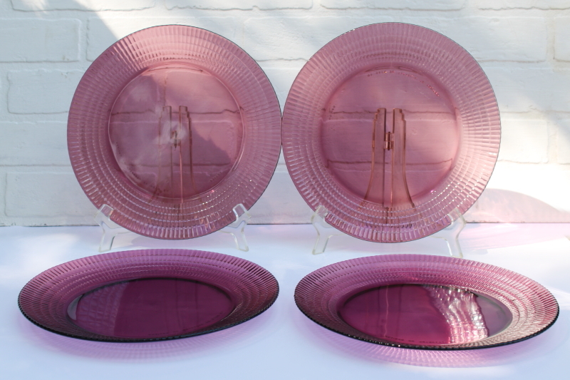photo of vintage amethyst purple dinner plates set of four, Forte Crisa Mexico glass dinnerware  #1