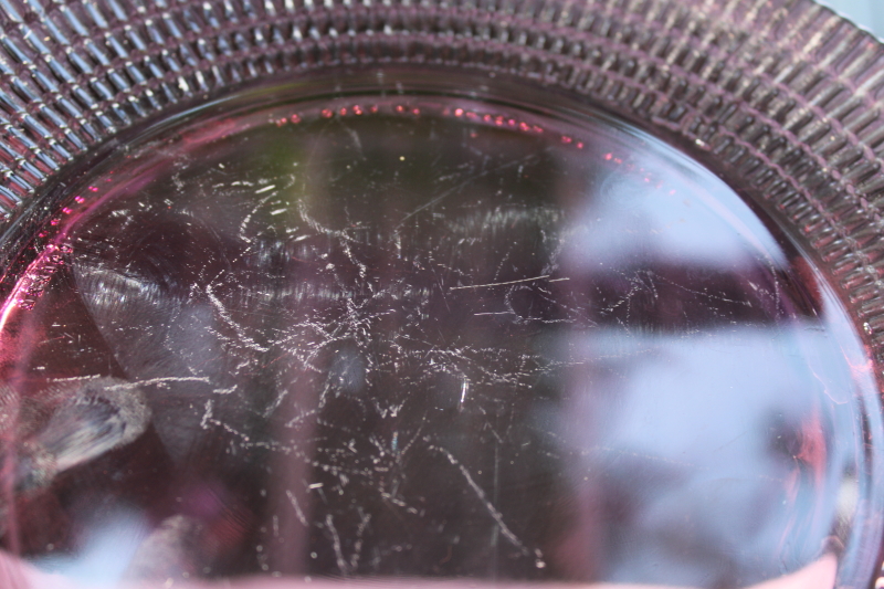 photo of vintage amethyst purple dinner plates set of four, Forte Crisa Mexico glass dinnerware  #4