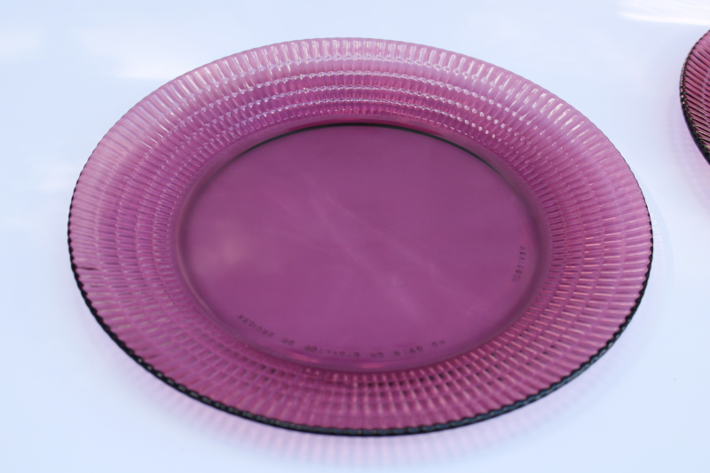 photo of vintage amethyst purple dinner plates set of four, Forte Crisa Mexico glass dinnerware  #5