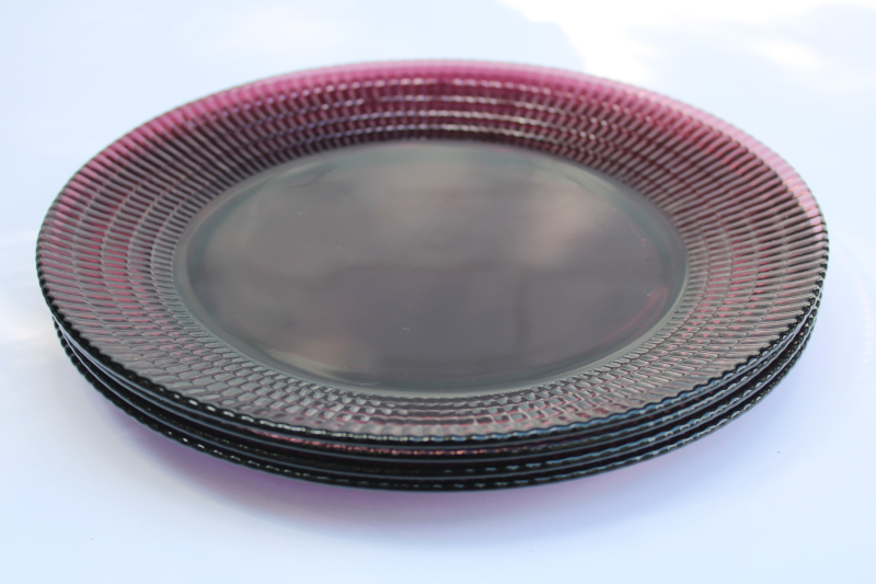 photo of vintage amethyst purple dinner plates set of four, Forte Crisa Mexico glass dinnerware  #6