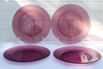 catalog photo of vintage amethyst purple dinner plates set of four, Forte Crisa Mexico glass dinnerware 