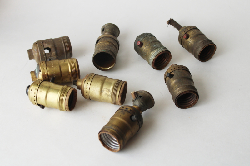 photo of vintage & antique brass light bulb sockets restoration or parts lot, unusual old electrical wiring  #1