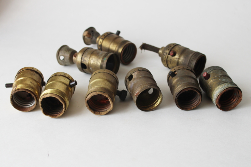 photo of vintage & antique brass light bulb sockets restoration or parts lot, unusual old electrical wiring  #2