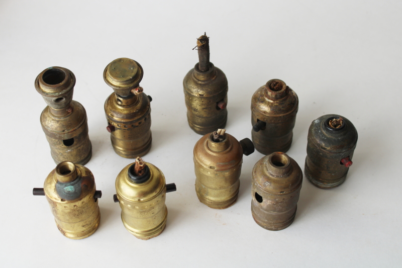 photo of vintage & antique brass light bulb sockets restoration or parts lot, unusual old electrical wiring  #3