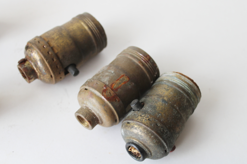 photo of vintage & antique brass light bulb sockets restoration or parts lot, unusual old electrical wiring  #4