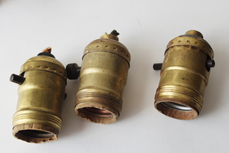 photo of vintage & antique brass light bulb sockets restoration or parts lot, unusual old electrical wiring  #5