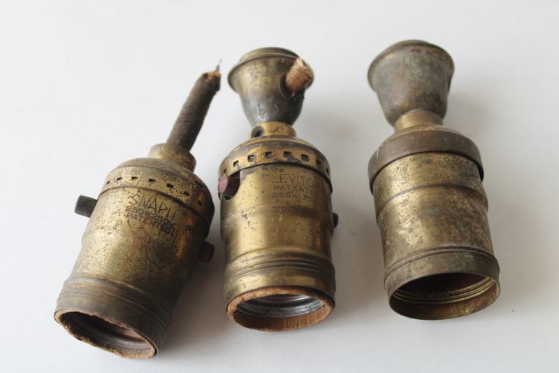 photo of vintage & antique brass light bulb sockets restoration or parts lot, unusual old electrical wiring  #6