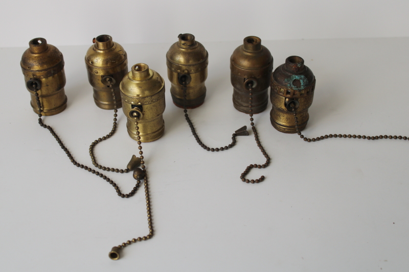 photo of vintage & antique pull chain switch light bulb socket lot for restoration parts, fatboy sockets  #2