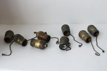 catalog photo of vintage & antique pull chain switch light bulb socket lot for restoration parts, fatboy sockets 