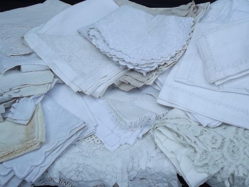 photo of vintage and antique whitework lot, hand-embroidered linens and lace table linen #1