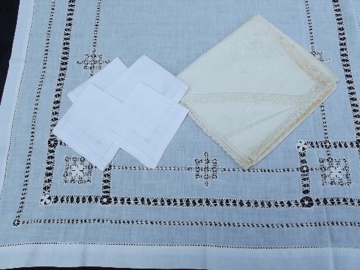 photo of vintage and antique whitework lot, hand-embroidered linens and lace table linen #3