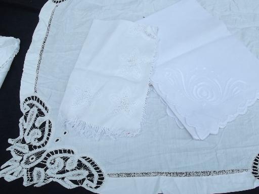 photo of vintage and antique whitework lot, hand-embroidered linens and lace table linen #4