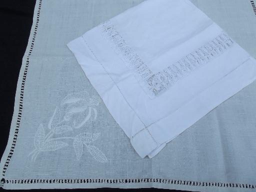 photo of vintage and antique whitework lot, hand-embroidered linens and lace table linen #6