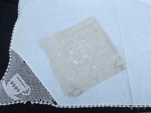 photo of vintage and antique whitework lot, hand-embroidered linens and lace table linen #7