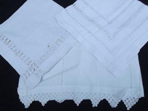 photo of vintage and antique whitework lot, hand-embroidered linens and lace table linen #9