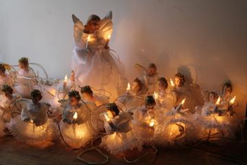 catalog photo of vintage angel lights & tree topper, white mini light bulbs for year round fairy lights or Christmas tree 