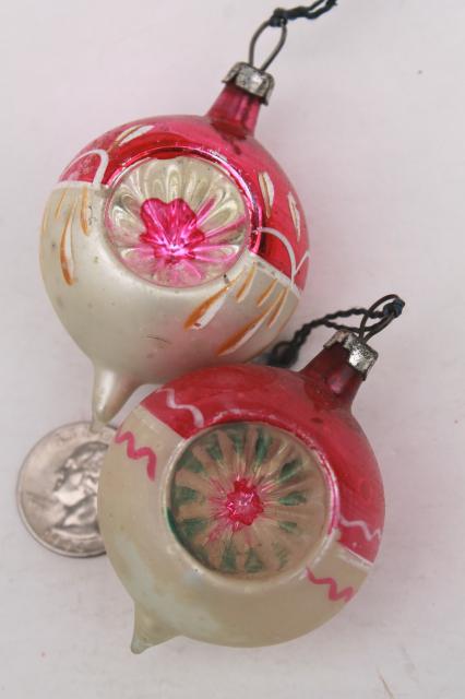 photo of vintage antique glass Christmas tree ornaments, shabby worn fancy window balls, bell, flower #4