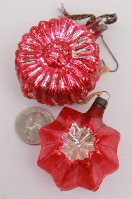 photo of vintage antique glass Christmas tree ornaments, shabby worn fancy window balls, bell, flower #6