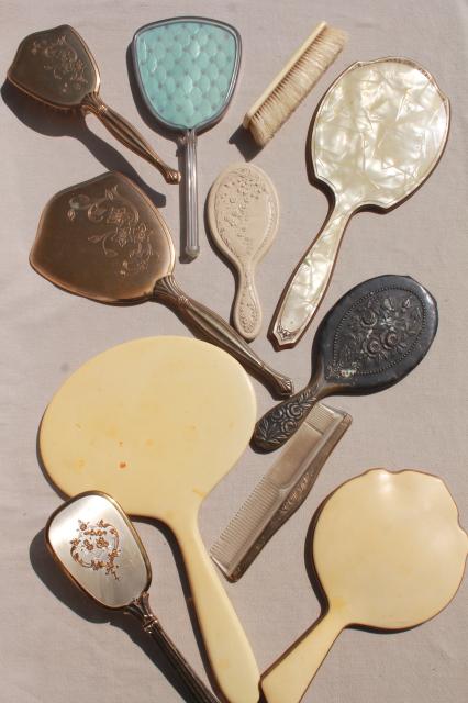 photo of vintage & antique hand mirrors, dressing table vanity set mirror collection #1