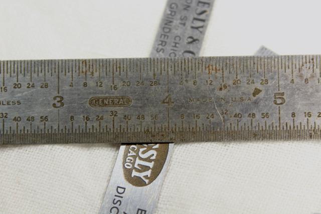 photo of vintage & antique measuring scales, 6 inch metal rules, old tool advertising rulers #2