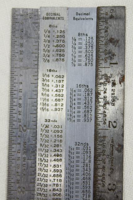 photo of vintage & antique measuring scales, 6 inch metal rules, old tool advertising rulers #9