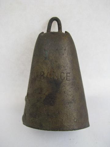 photo of vintage antique primitive iron bell for sheep or goat, marked France #1