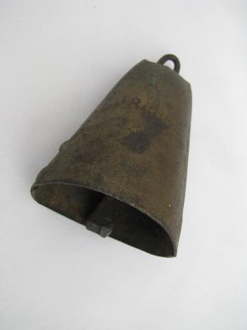 photo of vintage antique primitive iron bell for sheep or goat, marked France #2