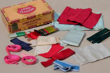 catalog photo of vintage & antique ribbons, some silk or velvet - millinery trim hat ribbon & sewing trim lot