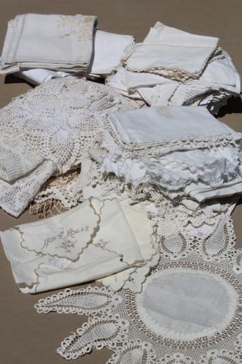 photo of vintage & antique whitework lot, hand-embroidered linens and lace table linen  #1