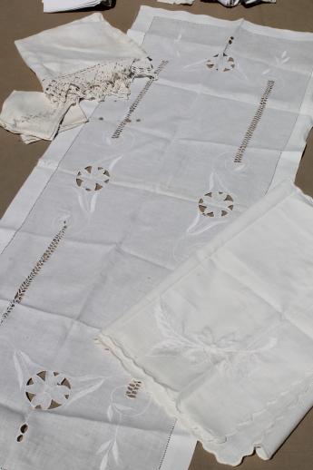 photo of vintage & antique whitework lot, hand-embroidered linens and lace table linen  #5