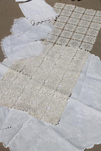 photo of vintage & antique whitework lot, hand-embroidered linens and lace table linen  #6