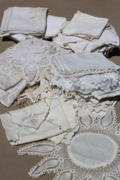 catalog photo of vintage & antique whitework lot, hand-embroidered linens and lace table linen 