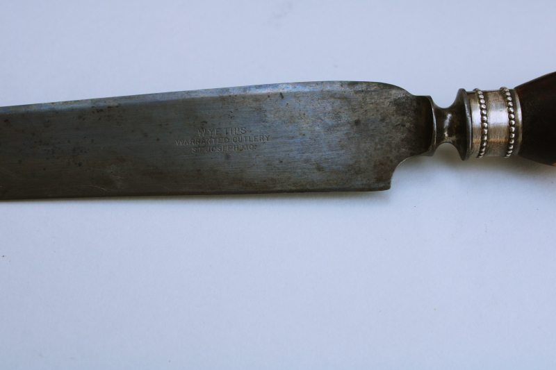 photo of vintage antler handles carving set fork & knife w/ Wyeth's blade, early 1900s antique cutlery  #2