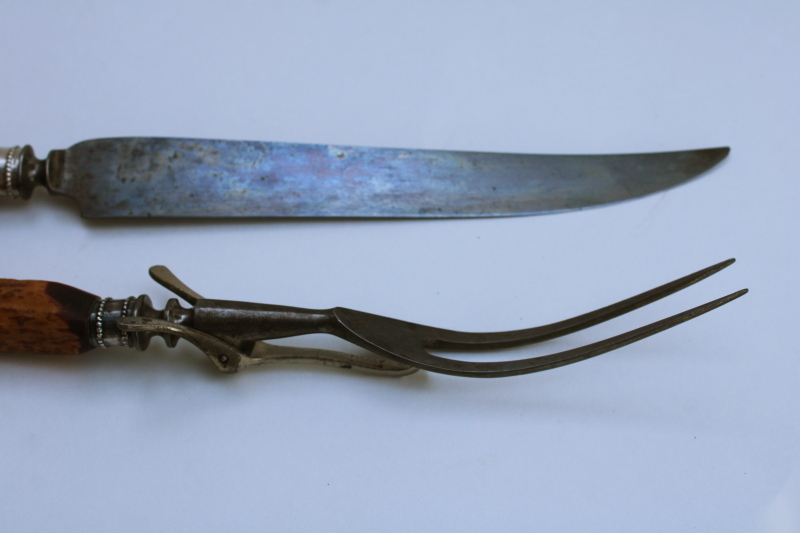 photo of vintage antler handles carving set fork & knife w/ Wyeth's blade, early 1900s antique cutlery  #7