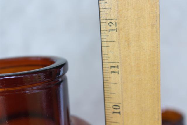 photo of vintage apothecary bottles & jars, industrial style decor, amber brown glass bottle lot #6