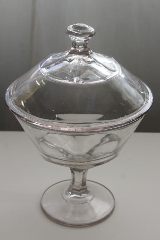 photo of vintage apothecary jar, BIG glass candy dish early 1900s antique pressed glass #9