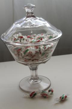 catalog photo of vintage apothecary jar, BIG glass candy dish early 1900s antique pressed glass