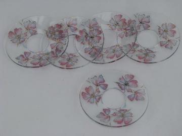 catalog photo of vintage apple blossom glass candle bobeches for candlesticks, chandelier