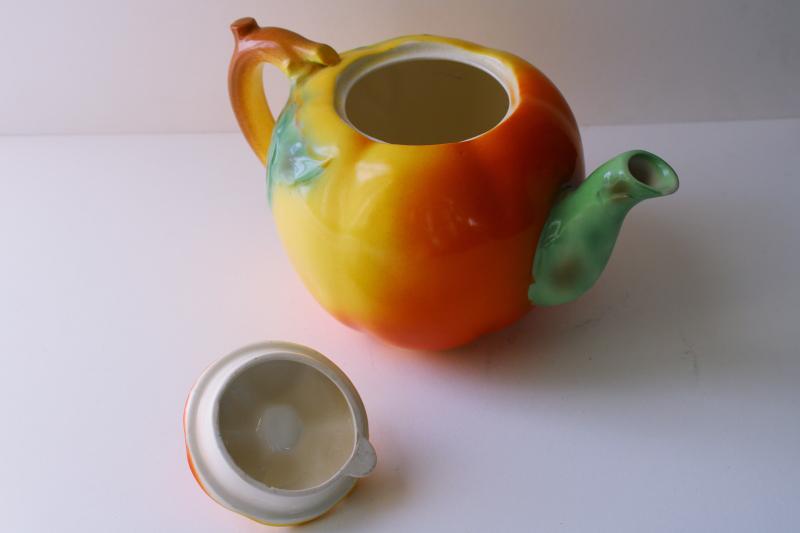 photo of vintage apple shaped china teapot, majolica style ceramic made in Japan #5