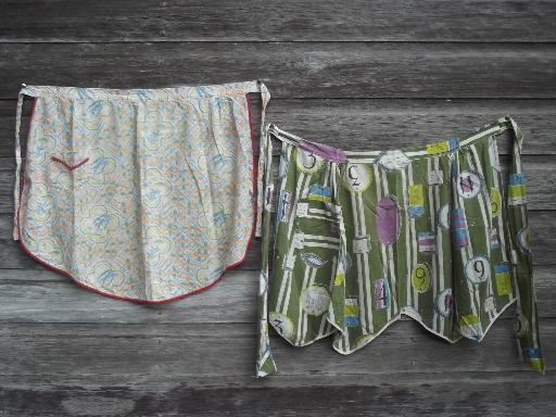 photo of vintage apron lot, half aprons & pinafores in retro cotton print fabric #2