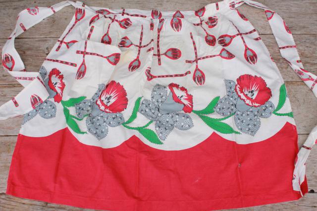 photo of vintage apron lot of 12 kitchen aprons, retro fabric, pretty colors & prints #2